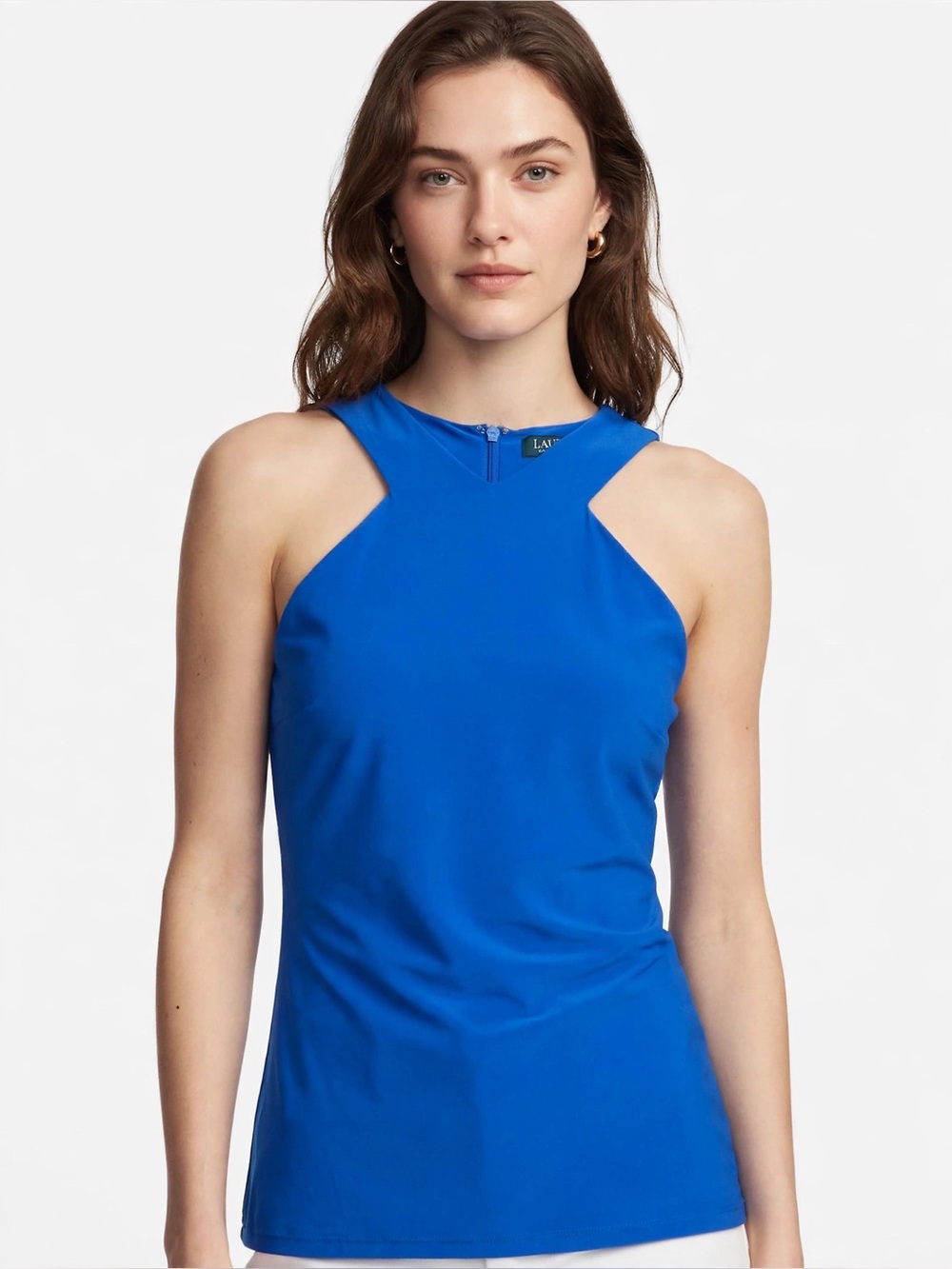 Lauren Ralph Lauren Colbolt Blue V notch cutout neckline-back-zip Sleeveless Top